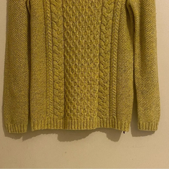 TALBOTS Merino Wool Blend Cable Knit Sweater Size S Gold/Yellow Zip Hemline - Picture 3 of 10